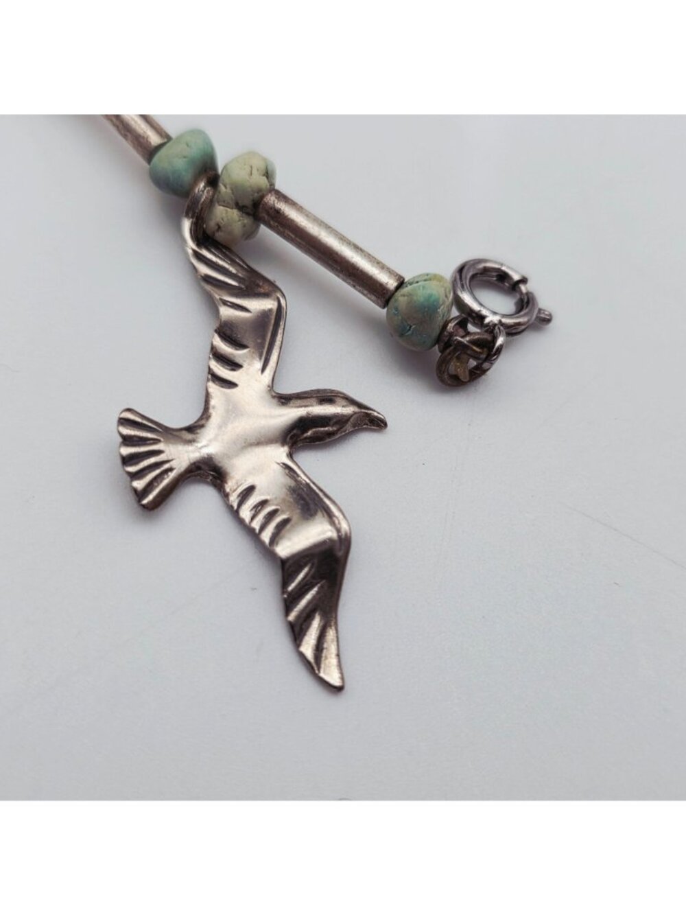 Native American Style Silver Tone Charm Bracelet Turquoise Beads Star Bird Face - Picture 7 of 8